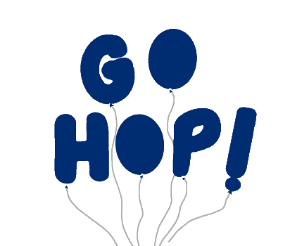 Animated gif of balloons and a sign reading 'Go Hop'