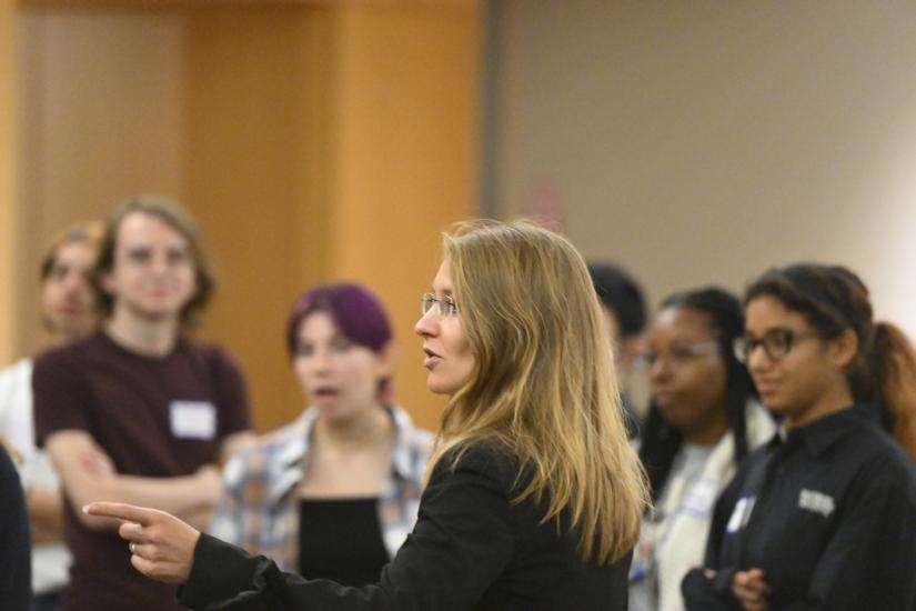 Prof. Harms meets with Poly and Johns Hopkins students.