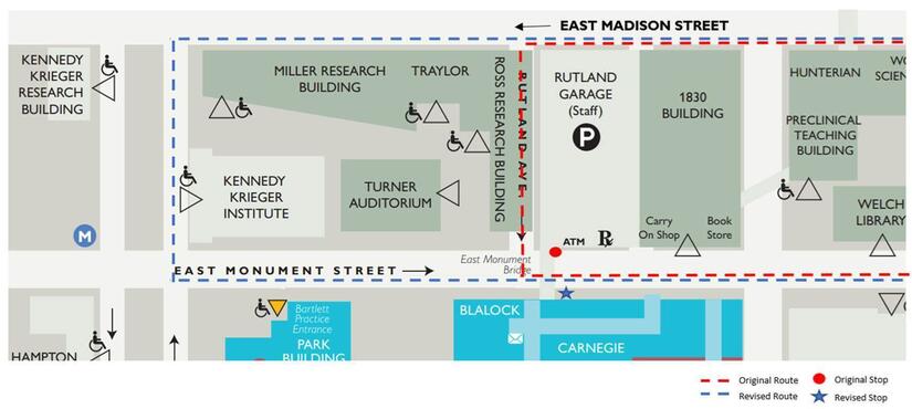 Map showing the route change