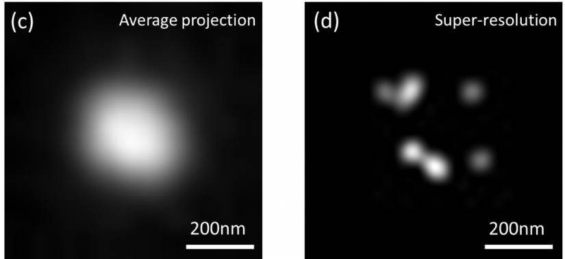 Comparison of two imaging results, showing the increased specificity and clarity of the DNA-STROBE nanomaterial