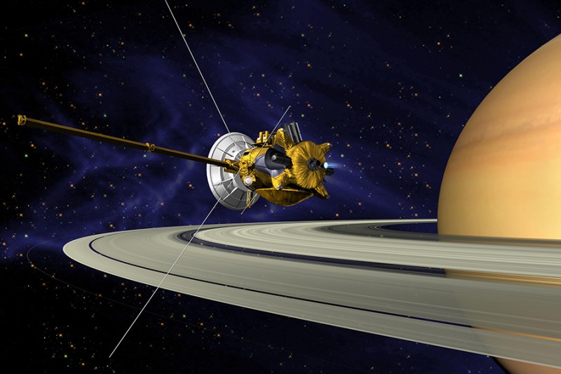 Artist's rendering of the Cassini spacecraft as it orbits Saturn