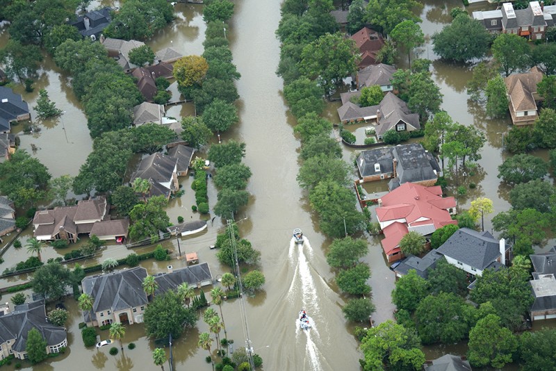 Overhead image of flooded Houston neighborhood
