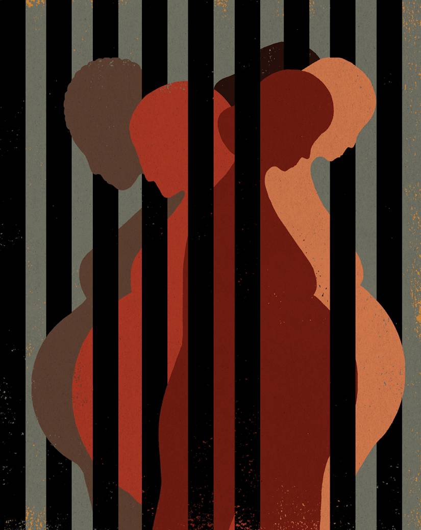 Illustration of pregnant women behind bars