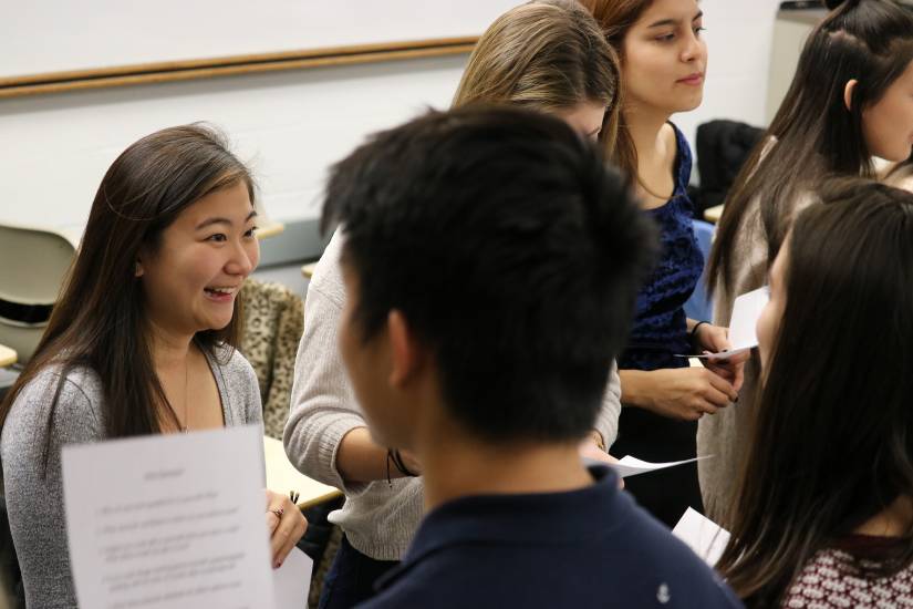 Students ask each other questions in The Art and Science of Happiness 