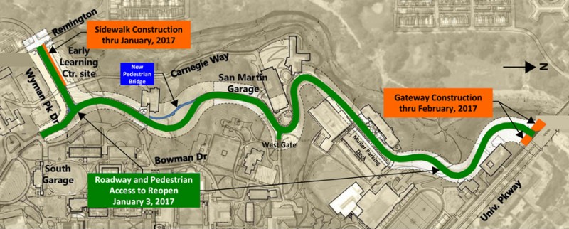 Aerial map of San Martin Drive shows a green path indicating the road is open end-to-end