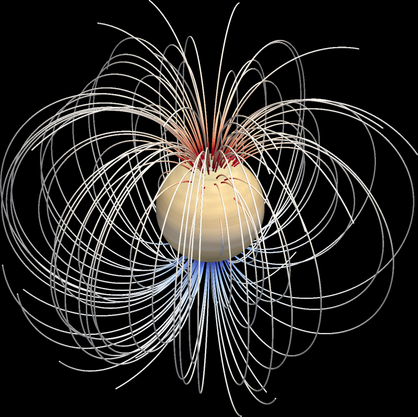 Graphic shows magnetic fields around Saturn
