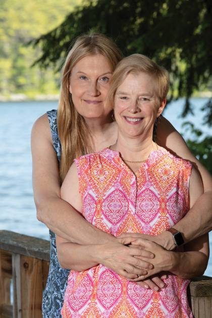 Jenny Boylan and wife Deedie at their lake house in Maine