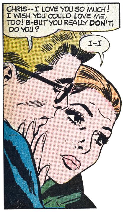Comic book panel featuring a man speaking to a woman, saying 