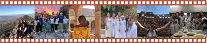 Film strip featuring photos of Johns Hopkins students in a variety of places around the world