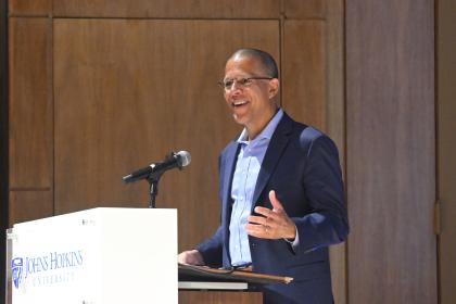 Anthony G. Brown speaks behind a podium that reads 