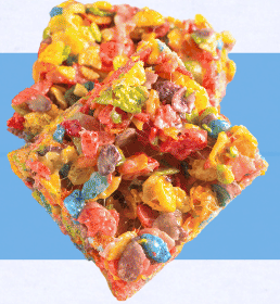 Image of a rice-crispie-treat-style bar with colorful cereal