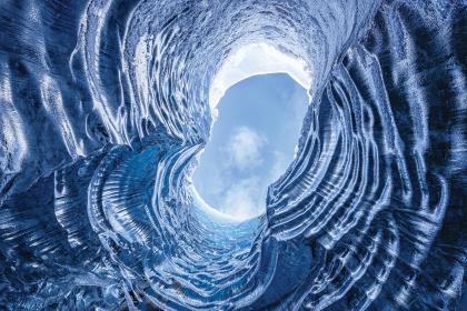 Looking up from the bottom of an ice cave