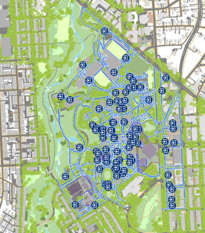 Digital map of Johns Hopkins University, with accessible entrances marked.