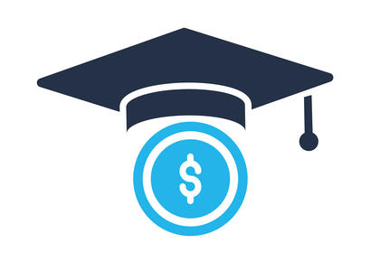 Mortarboard on the top of a circle containing a dollar sign