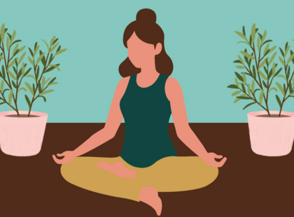Illustration of a person in a seated yoga pose