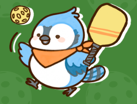 Illustration of a blue jay playing pickleball