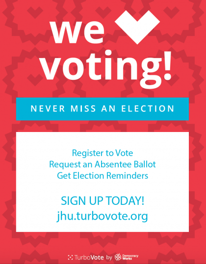 Flyer tells readers to visit jhu.turbovote.org to learn more