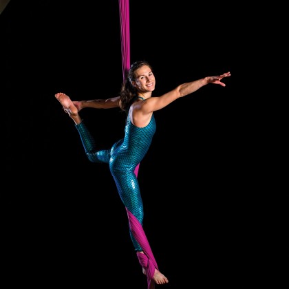 Johns Hopkins student Marni Epstein performs aerial circus acts