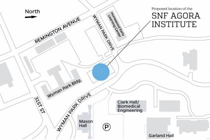Locator map of proposed location for SNF Agora Institute building