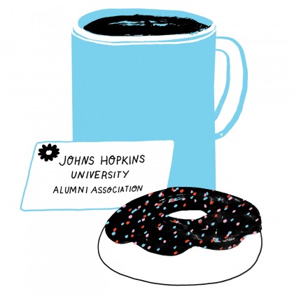 Coffee mug and doughnut