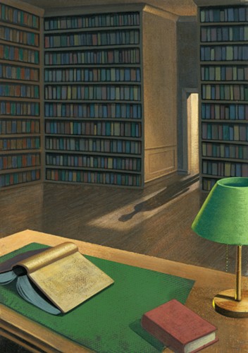 Illustration of books in a library