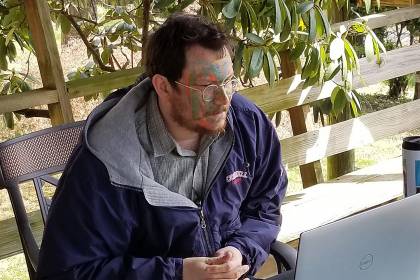 Aaron with face paint after an encounter with his kids