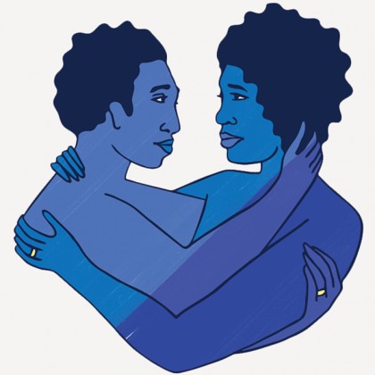 Illustration of couple embracing