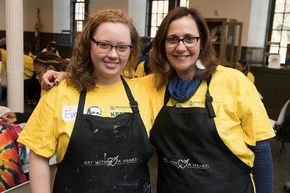 Eve and Robin Carlson team up at Art With a Heart during Johns Hopkins’ inaugural MLK Jr. Day of Service, January 2018
