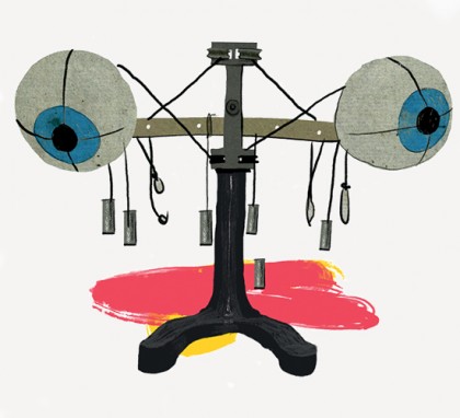 Illustration depicts eyeballs on a lever system