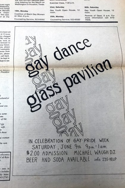 A clipping for the Baltimore Gay Paper that is a flier for a 