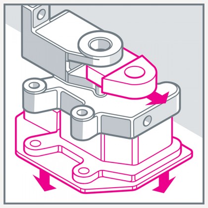 Illustration shows mounting pieces being removed from the bracket