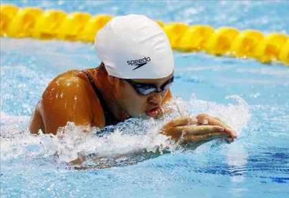 Pilar Shimizu competes in the breast stroke at the 2012 London Olympics