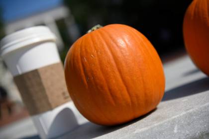 Pumpkin with coffee cup