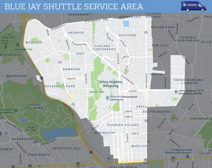 Outline of geographical area serviced by Blue Jay Shuttle Night Ride