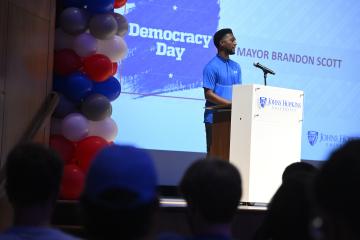 Mayor Brandon Scott speaks at Democracy Day