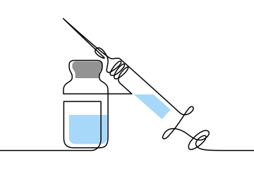A line drawing of a vaccine needle and vial 