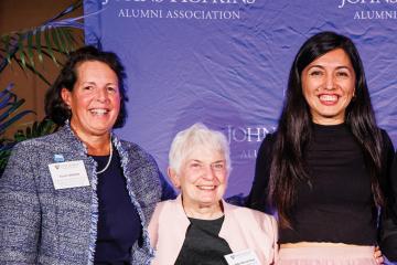 Abby Wasserman (center) poses at the JHU Alumni Association Awards ceremony