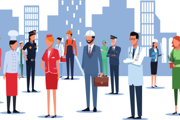 Illustration of a variety of people dressed for a variety of careers