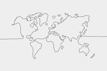 A line drawing of a world map