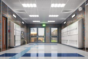 A photo of a high school hallway
