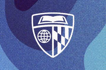 Johns Hopkins logo against a wave blue background