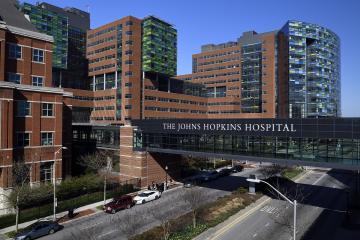 The Johns Hopkins Hospital stands on a sunny day