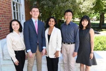 The 2024 class of Siebel Scholars from Johns Hopkins University are (from left) Inez Lam, Paul Sargunas, Sarah Neshat, Sixuan Li, and Fan-En Chen
