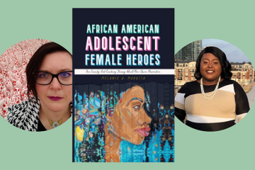 Photographs of Melanie Marotta and Samanda Robinson with the cover of the book 