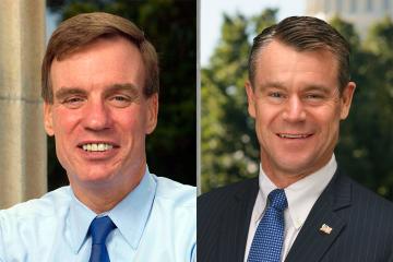 Side by side headshots of Sens. Mark Warner and Todd Young