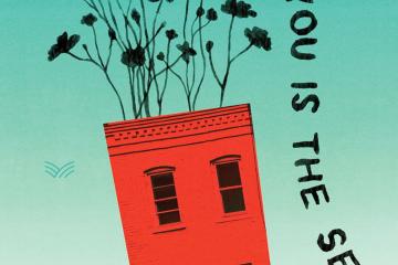 Cover art for 'Behind You Is the Sea' features a red illustration of a Baltimore row home, with flowers growing from the roof