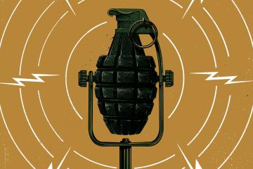 Illustration of grenade and radio waves for feature story