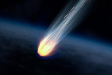 Illustration of a fast blazing asteroid meteor over Earth