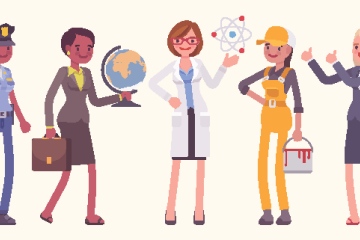 Illustation of a diverse group of women in midlife in a variety of job roles