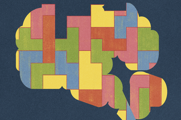 Tetris blocks form the shape of a brain